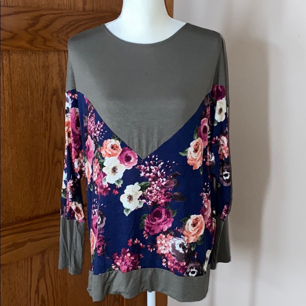 Olive & Floral & Chevron Top